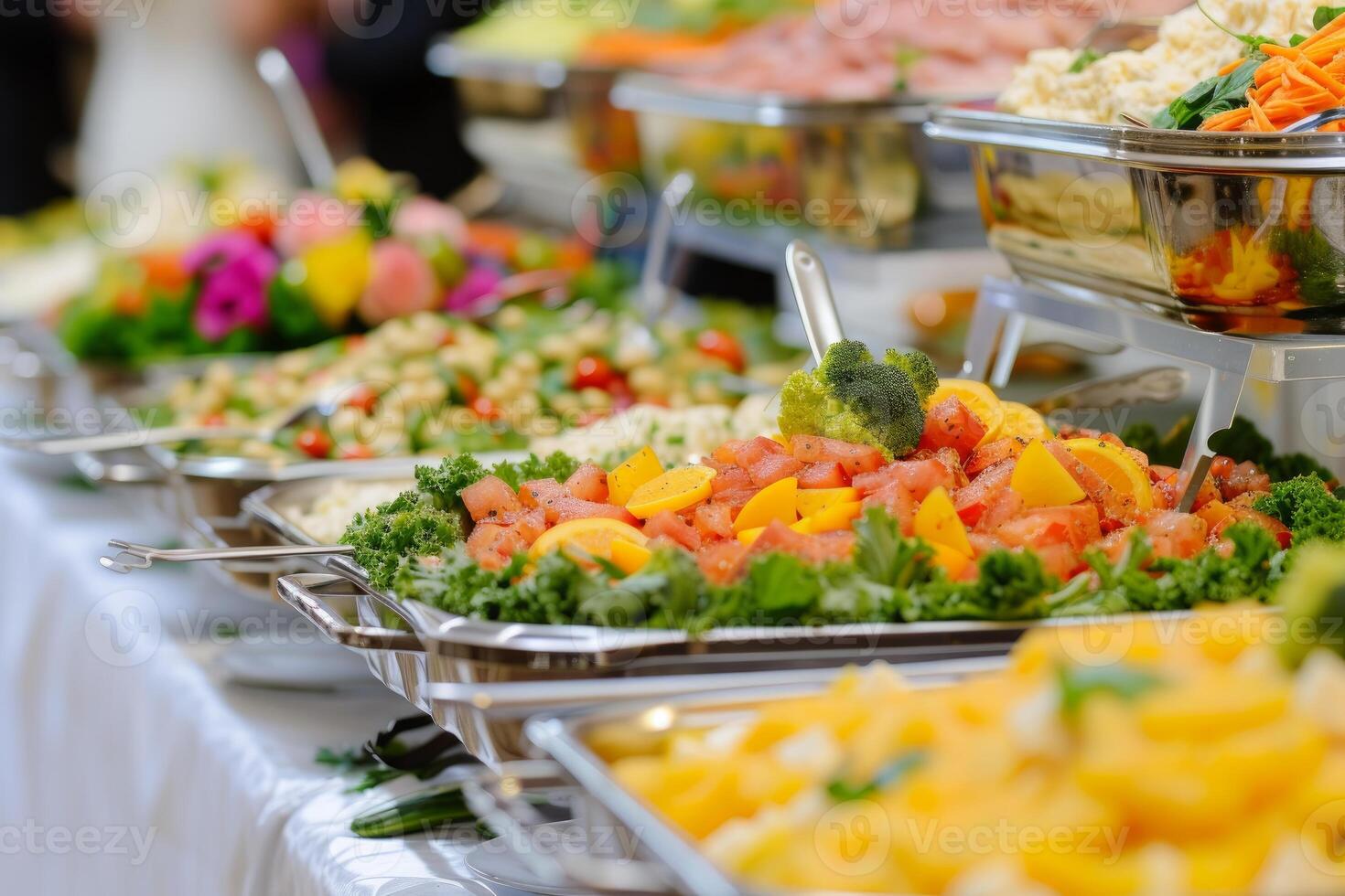 Buffet spread with assorted dishes at event photo