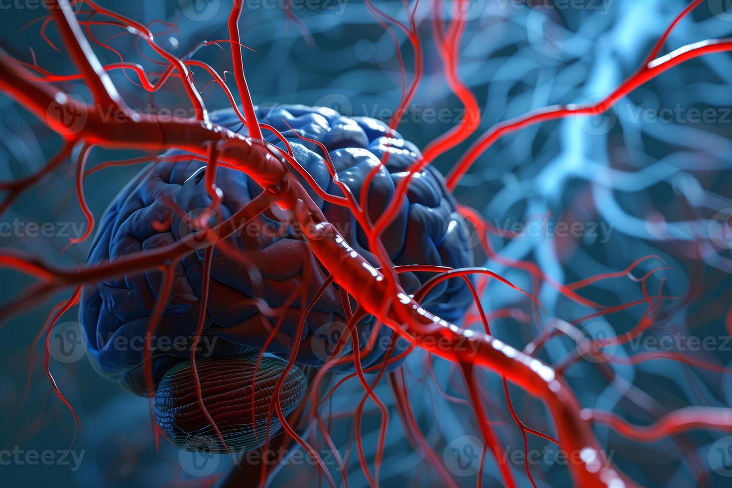3d render of brain neurons and synapses photo