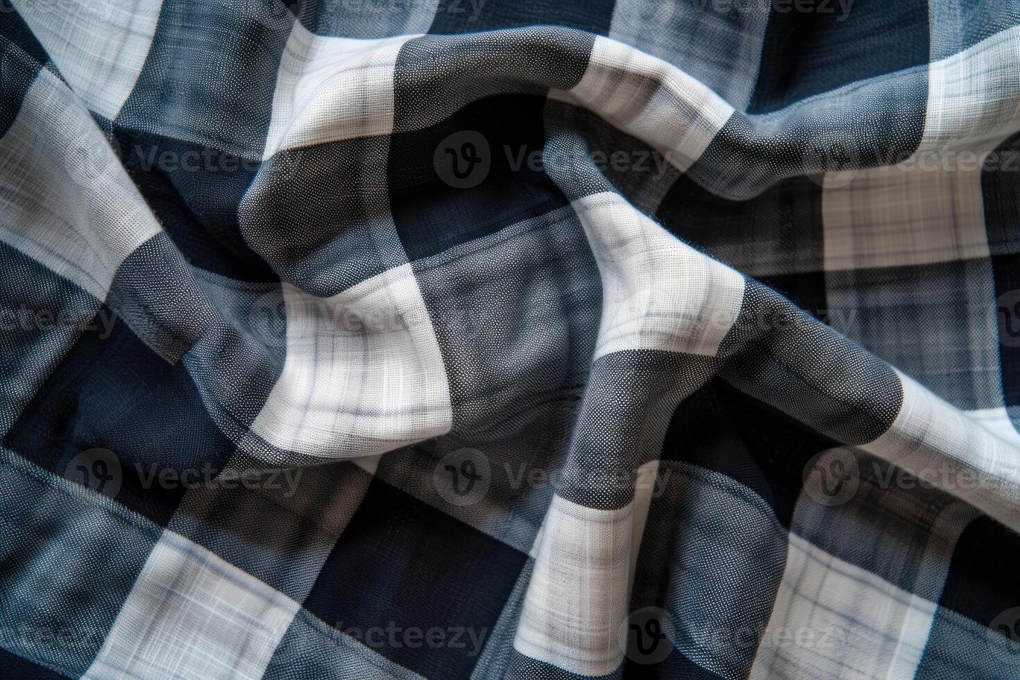Crumpled black and white plaid fabric texture photo