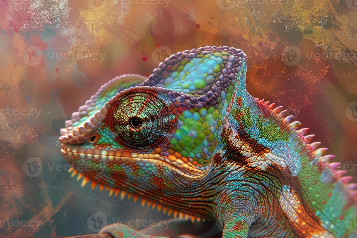 Vibrant chameleon on artistic background photo
