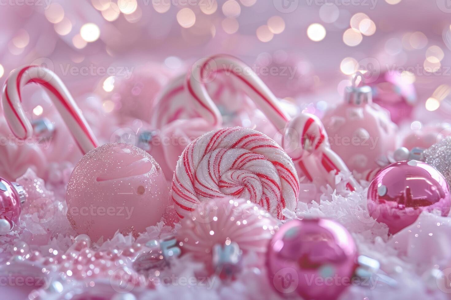 Pink christmas delight with candy canes and ornaments photo