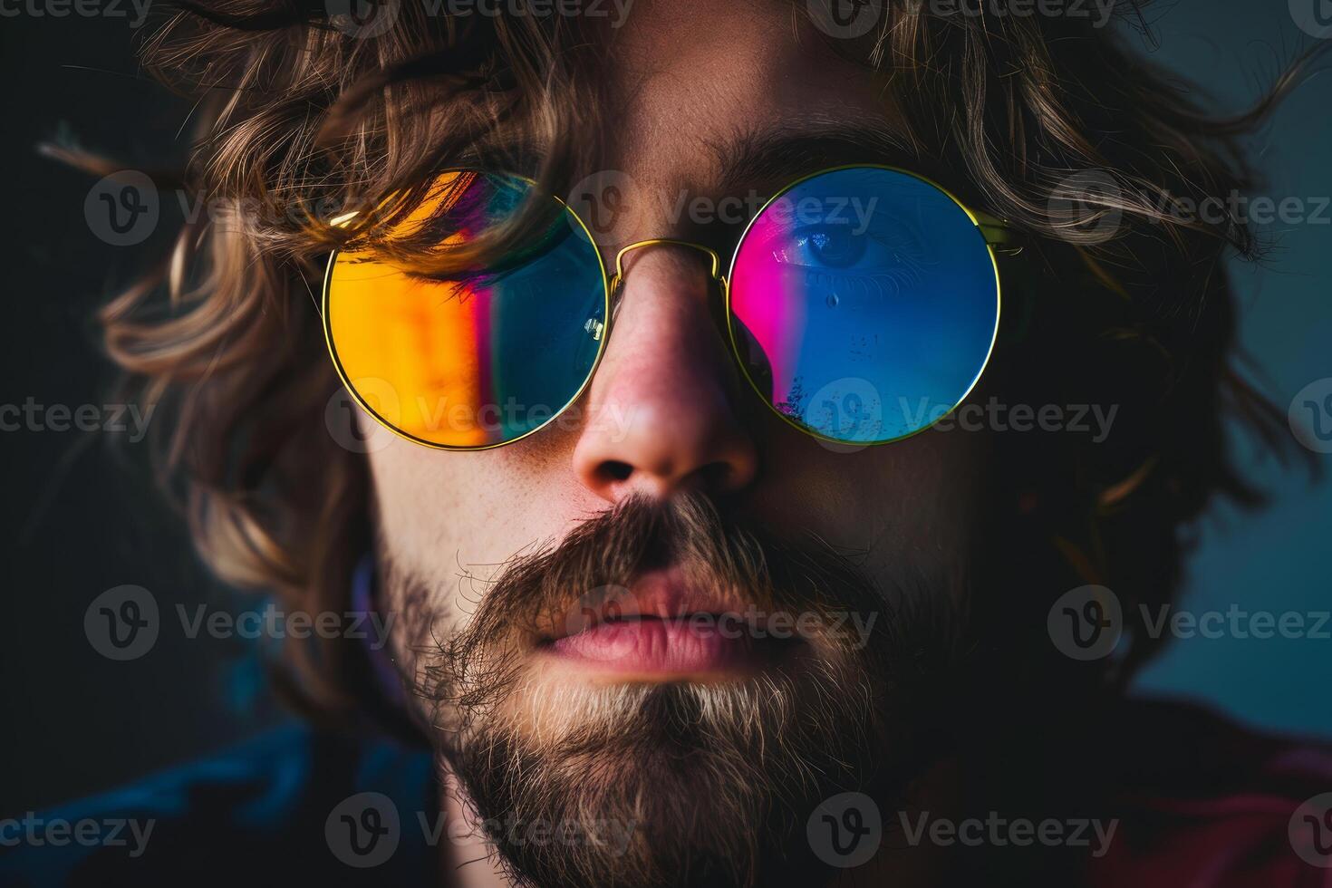 Stylish man with colorful sunglasses closeup photo