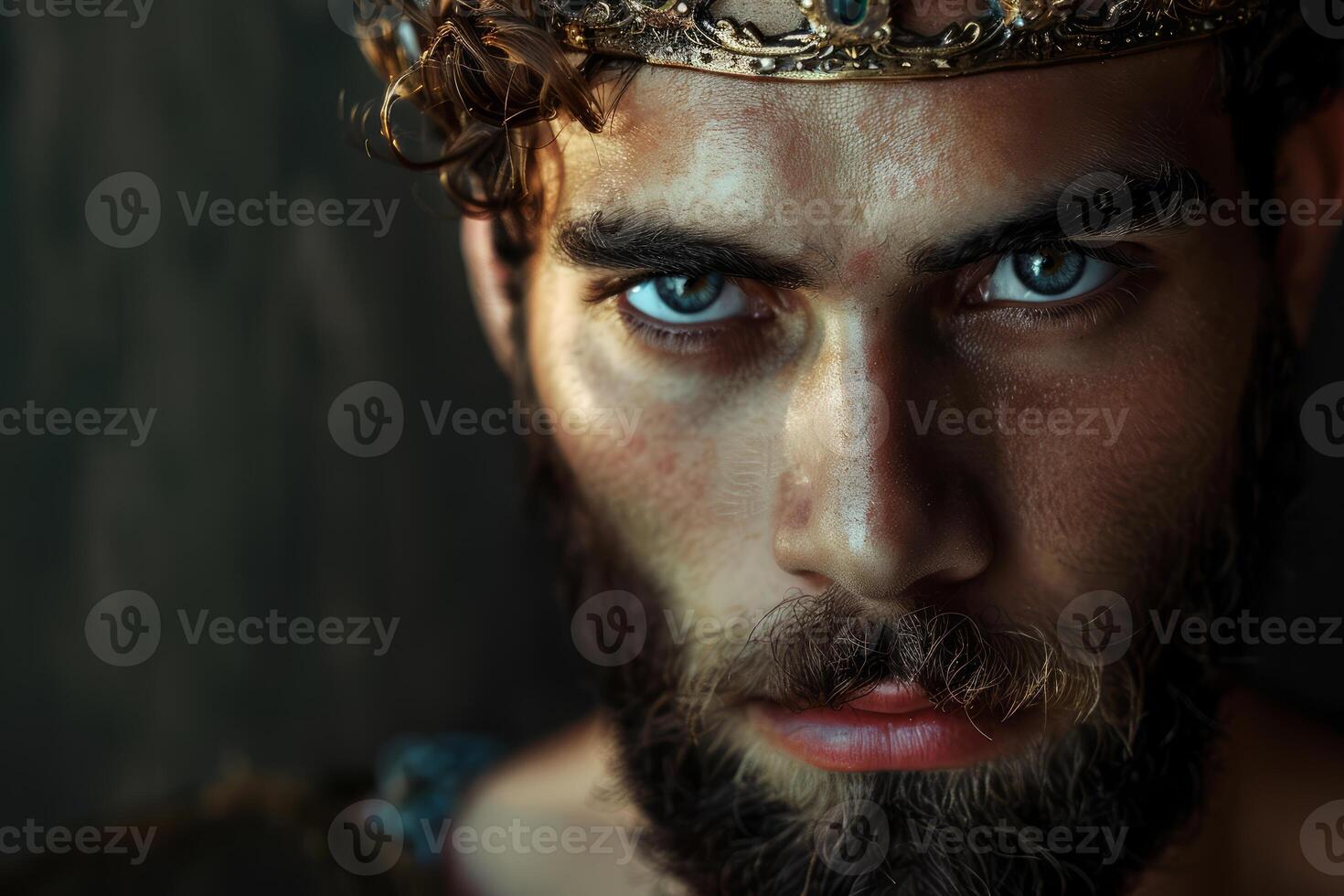 Regal stare, portrait of a man with a golden crown photo