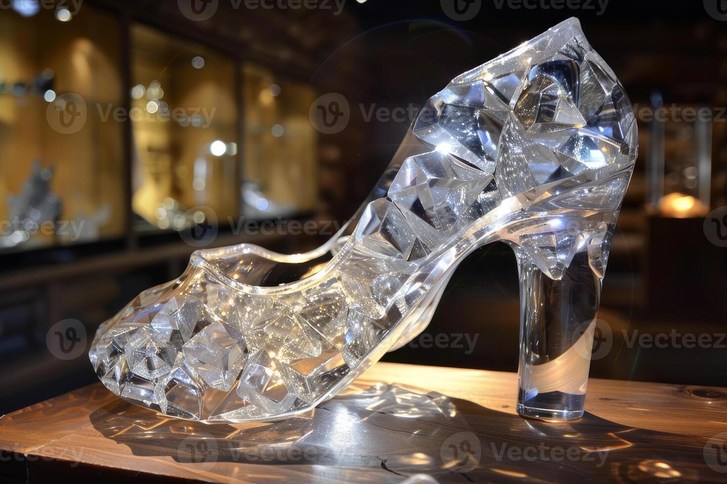 Crystal glass slipper on display photo
