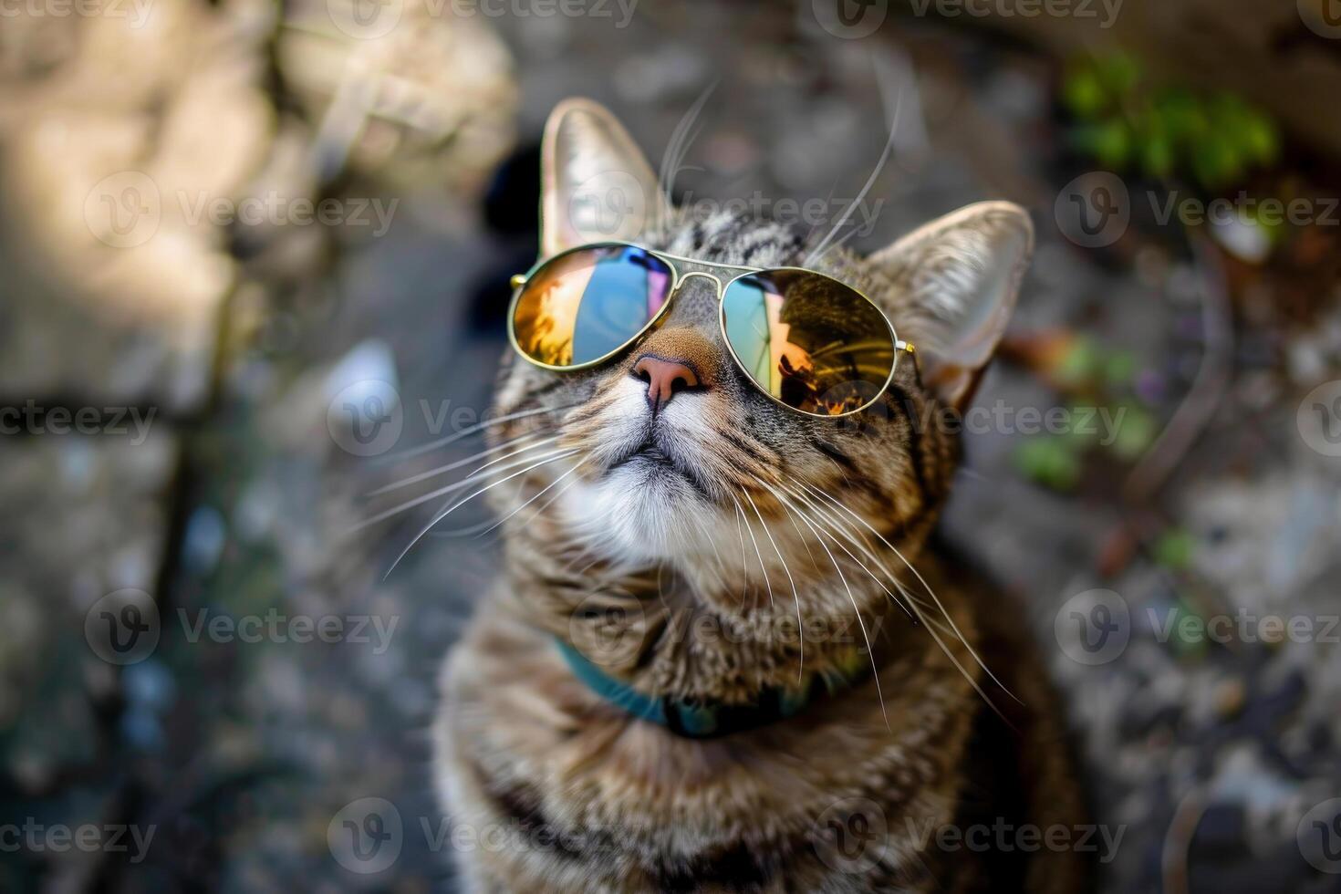 Cool cat with sunglasses outdoors photo