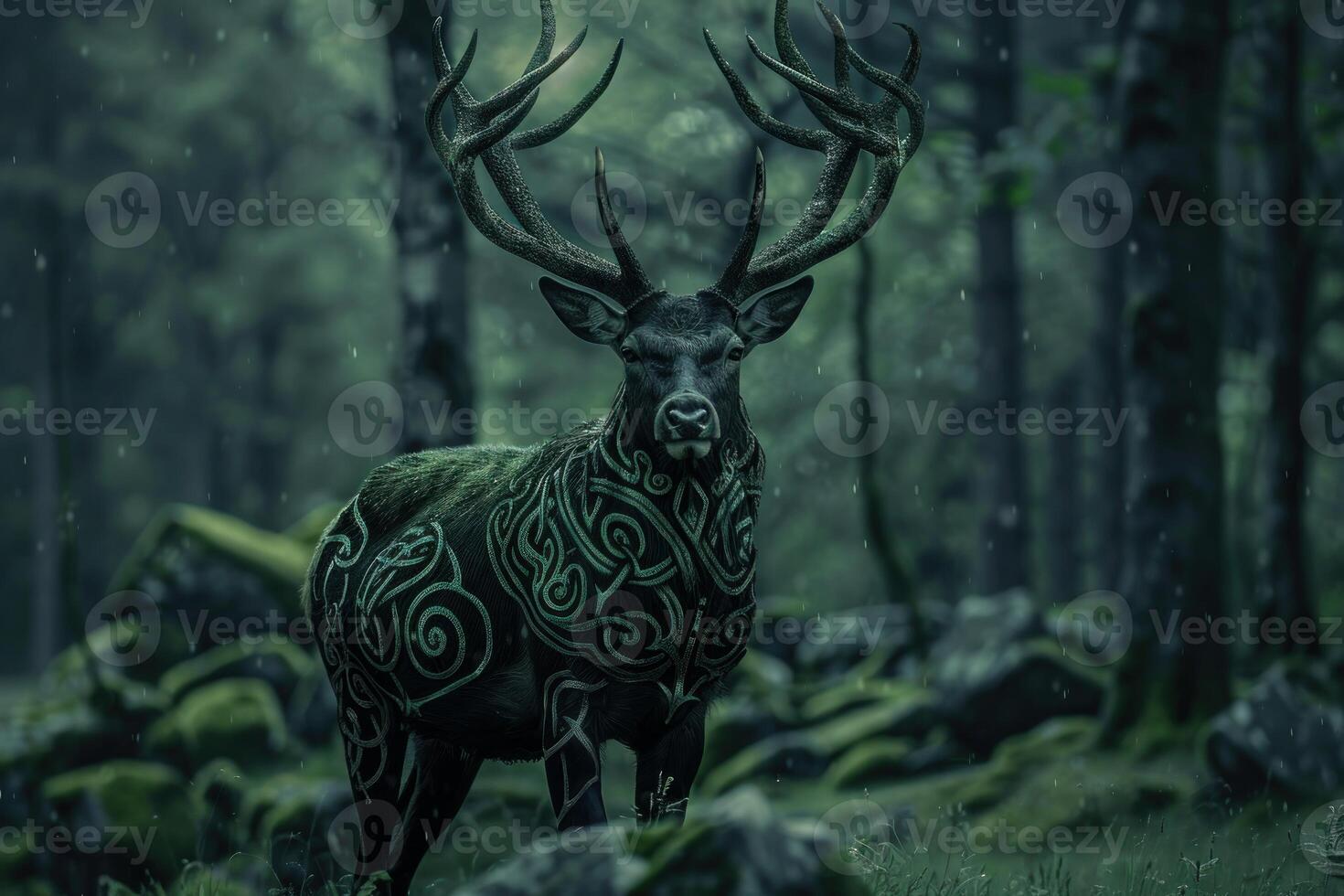 Enchanted forest stag with celtic patterns photo