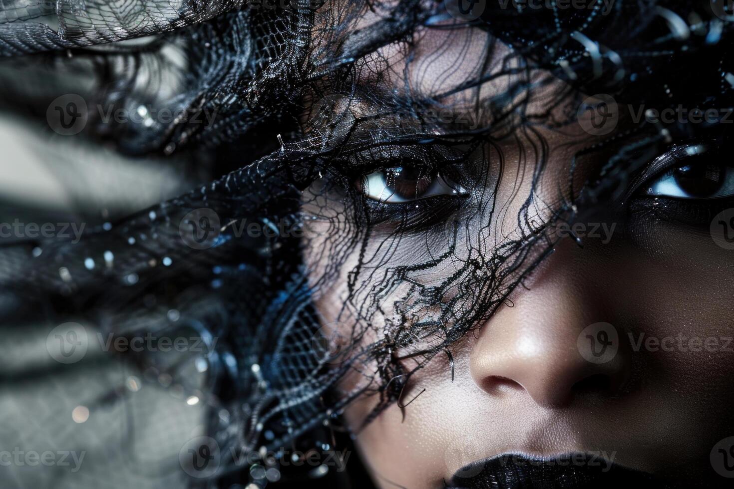Mysterious woman with lace veil photo
