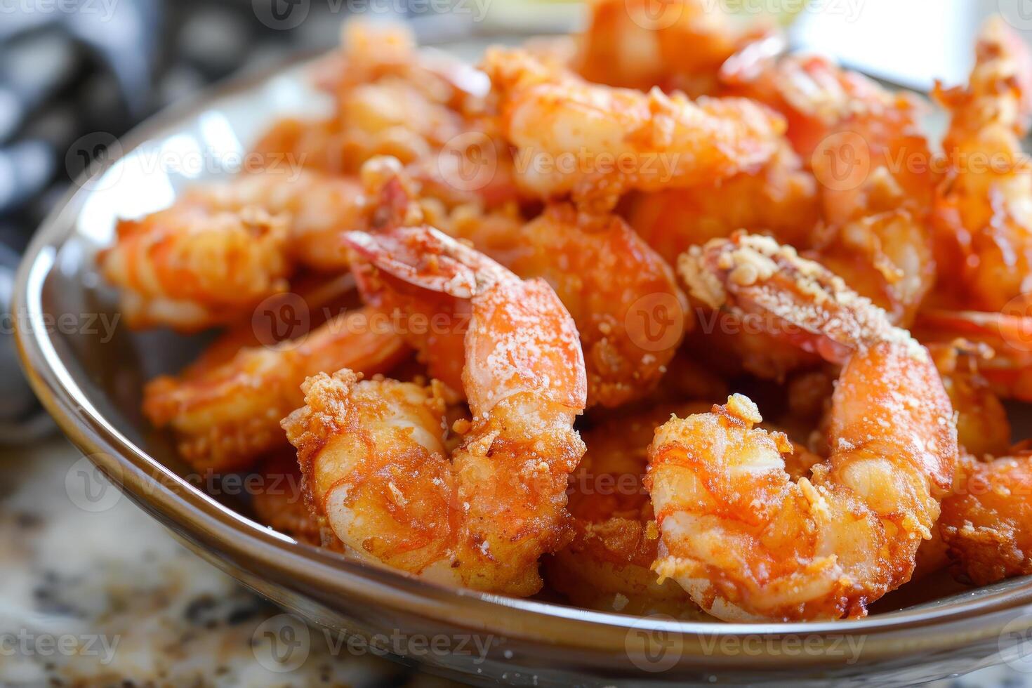 Spicy fried shrimp on plate photo