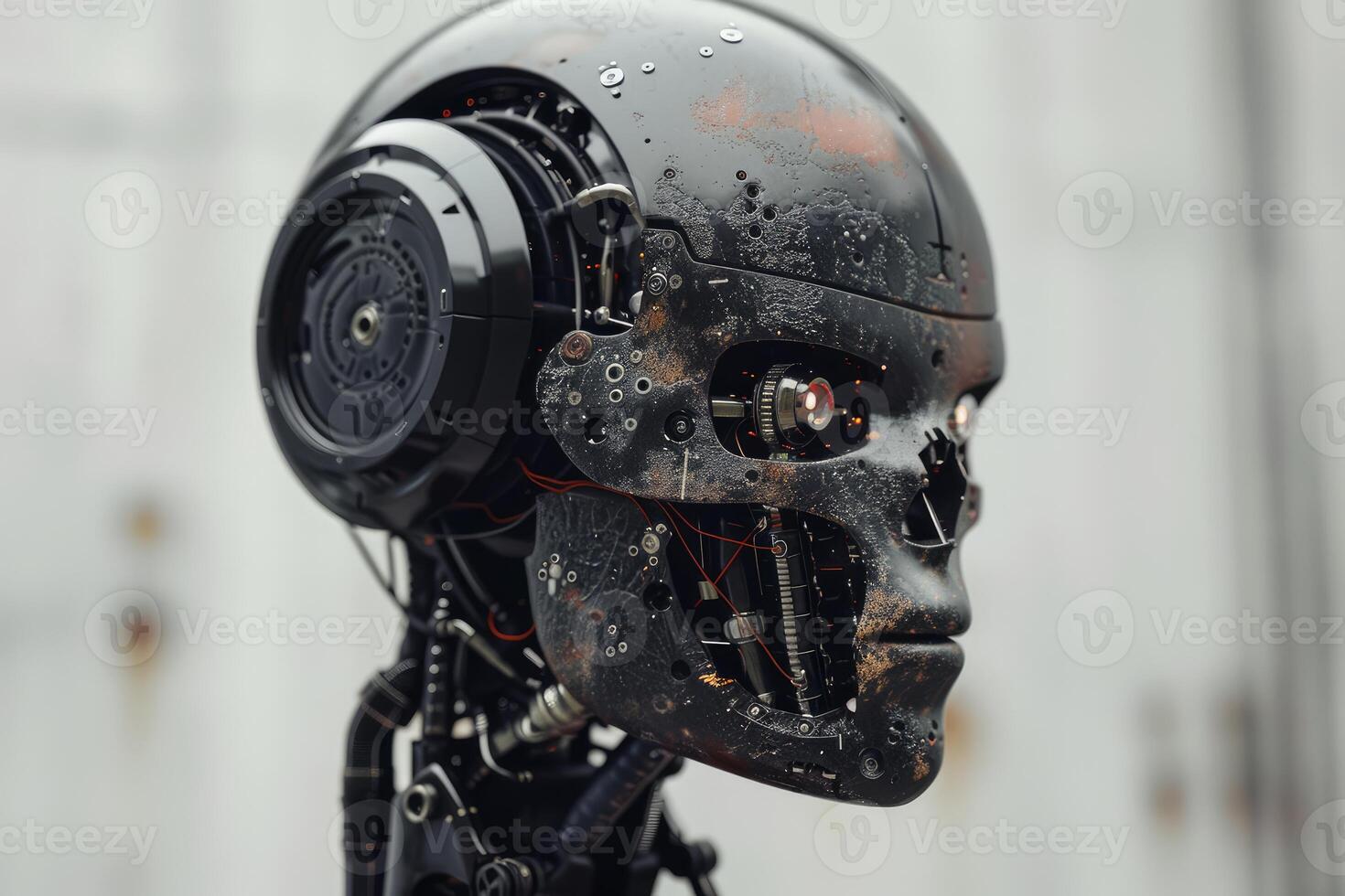 Futuristic android head with intricate circuitry photo