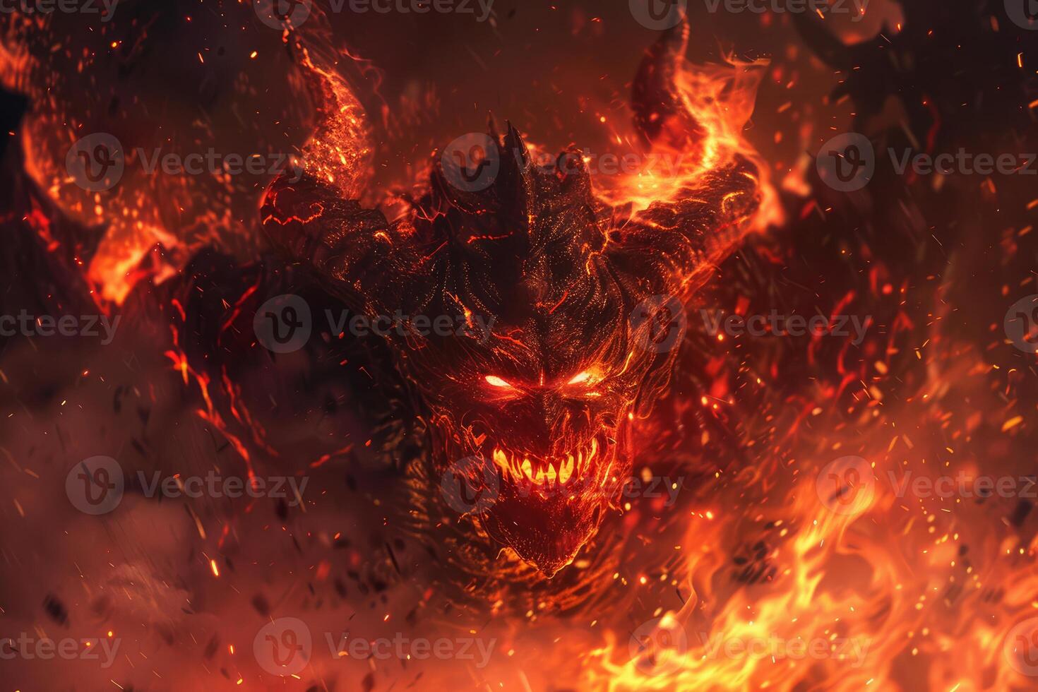 Infernal demon in fiery abyss photo