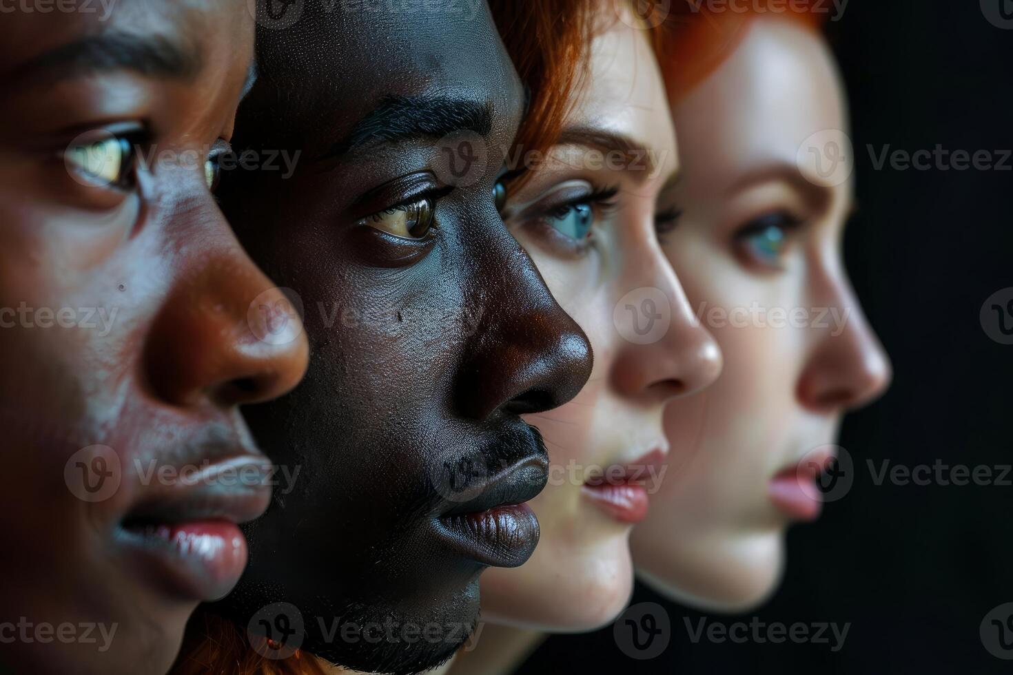Diverse unity, multicultural faces in profile photo