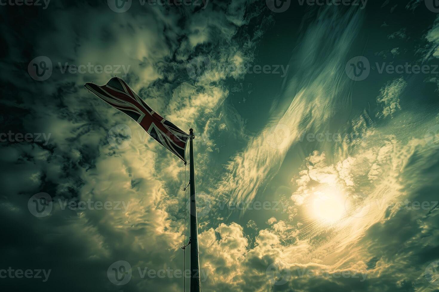 Majestic union jack flag against dramatic sky photo