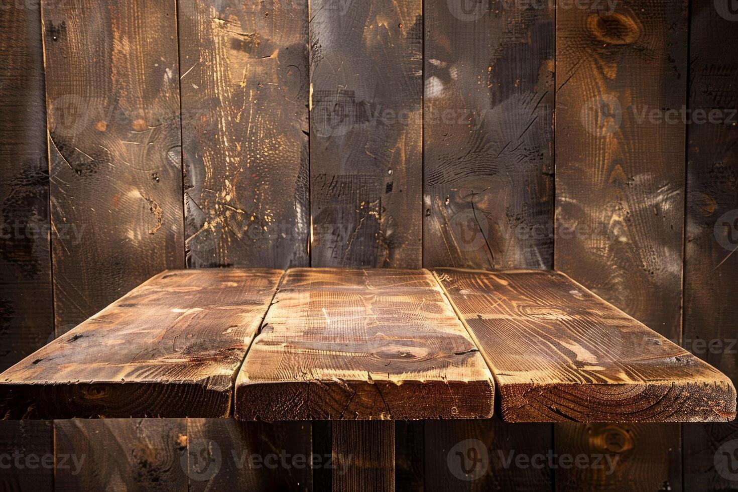 Rustic wooden table on dark background photo