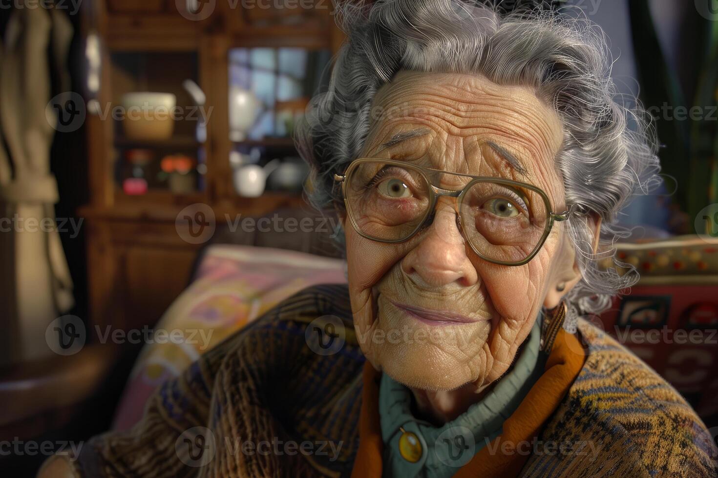 Warm portrait of a smiling senior woman with glasses photo