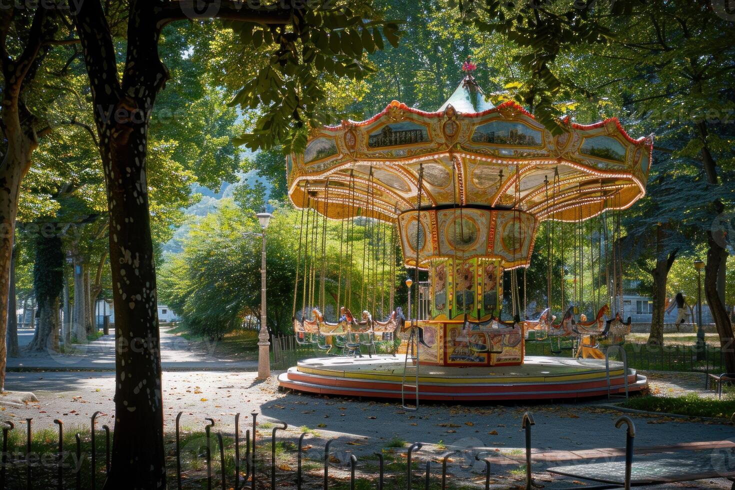 Vintage carousel in sunny park setting photo