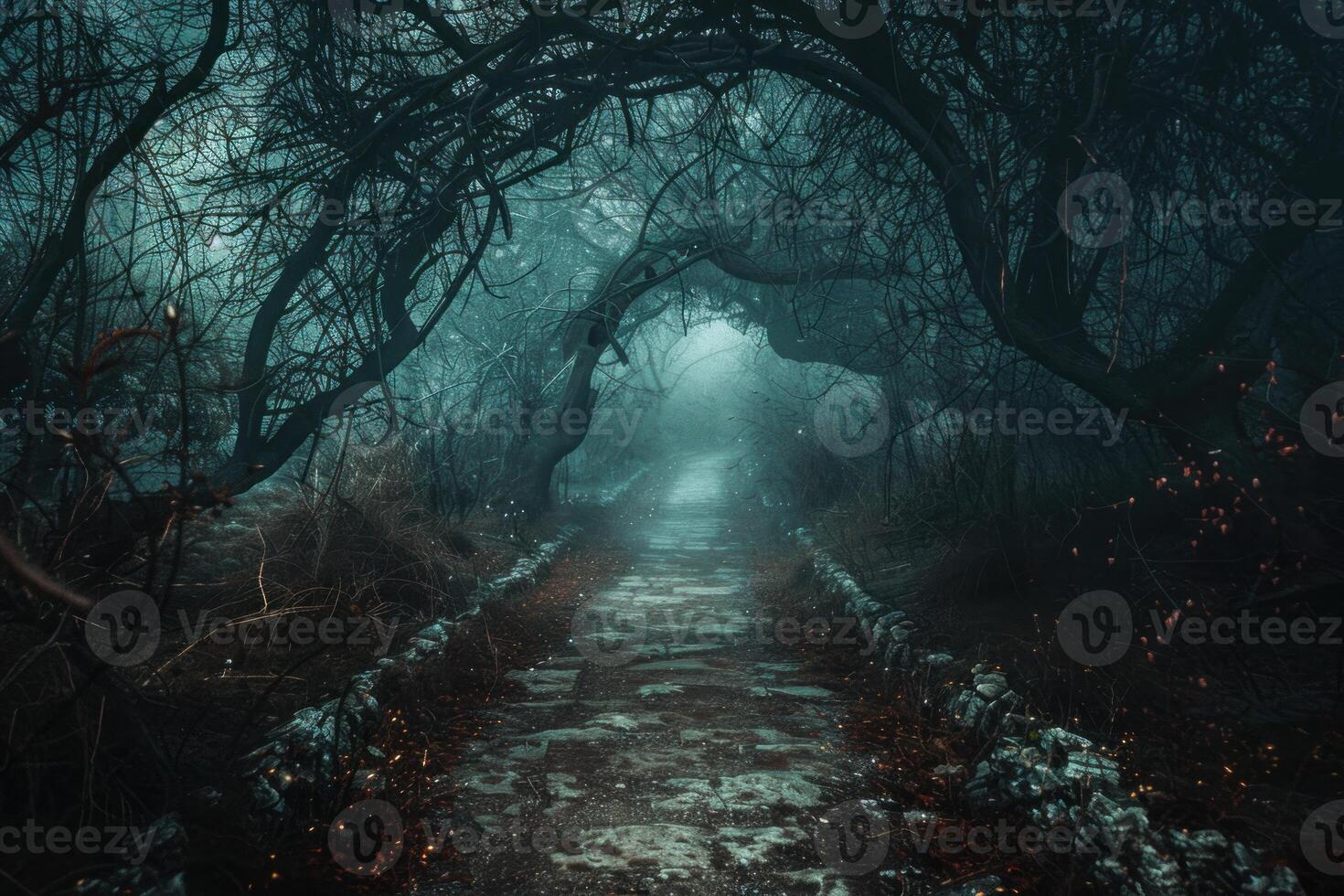 Mysterious forest path at twilight photo
