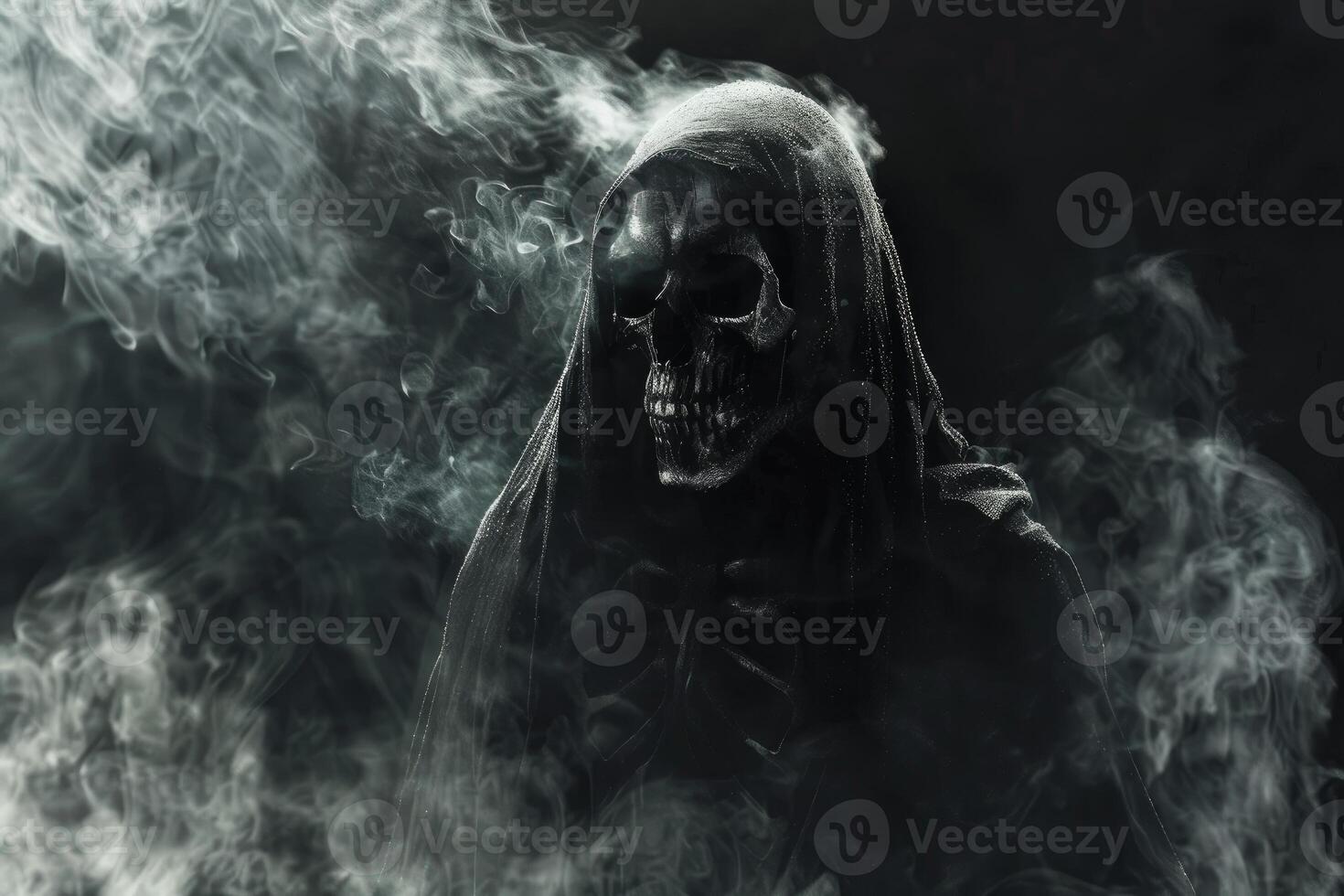 Mysterious grim reaper in mist photo