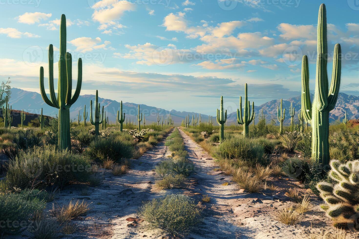 Peaceful desert path at sunset photo
