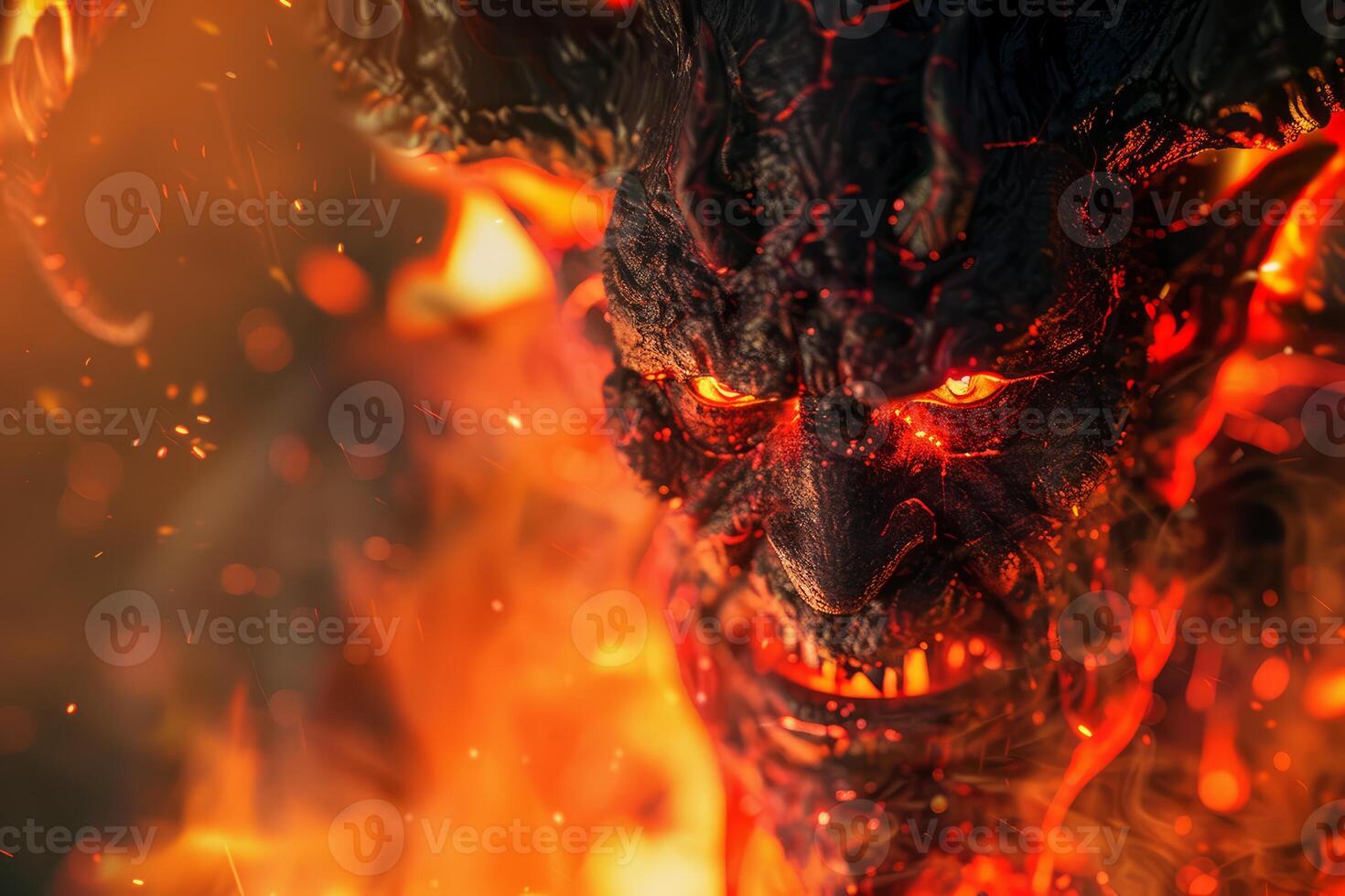 Fierce demon in flames closeup photo