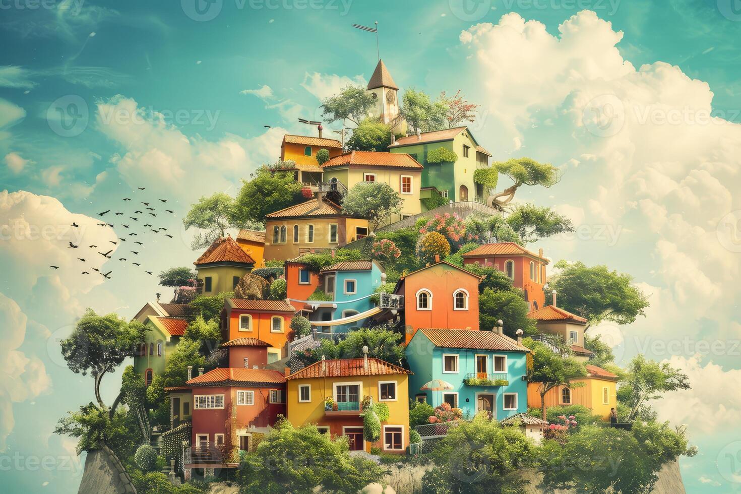 Enchanting hilltop village in a fantasy world photo