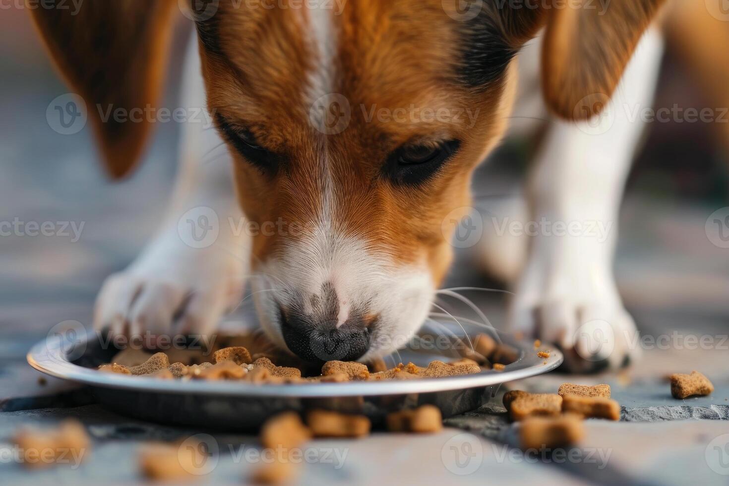 Closeup of dog enjoying meal photo