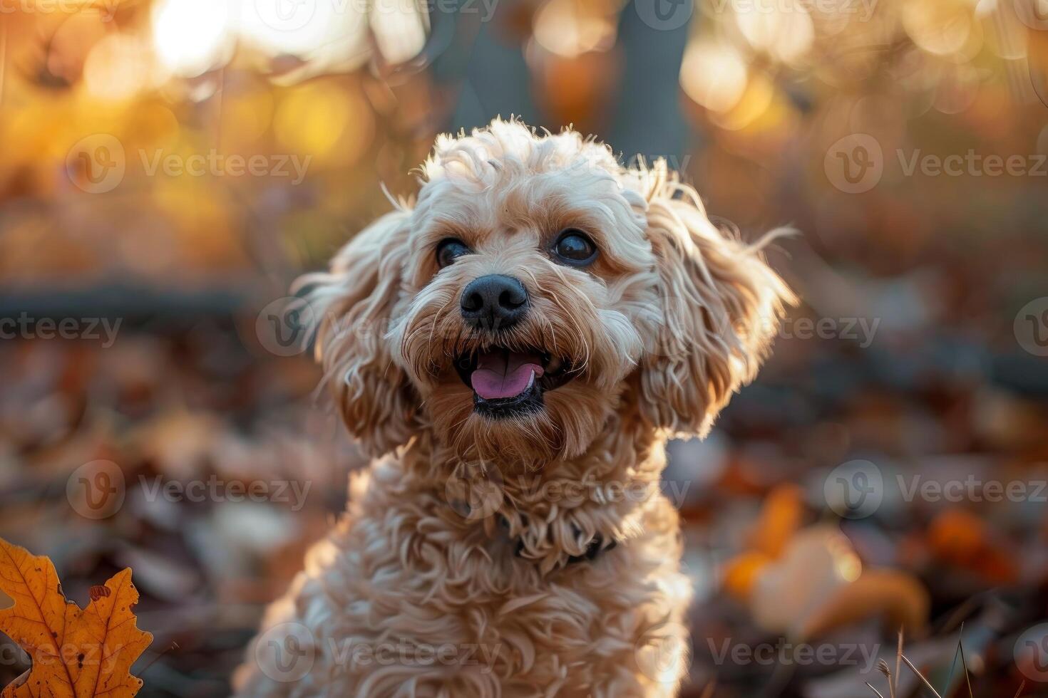 Cheerful dog in autumn park photo
