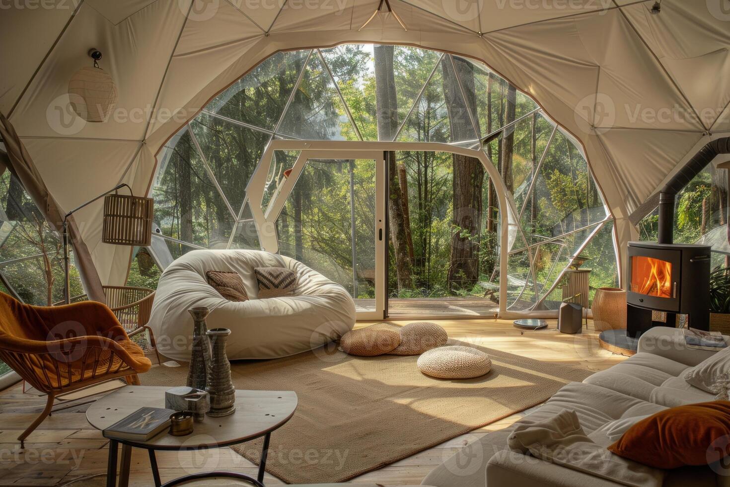 Luxury geodesic dome home nestled in forest photo