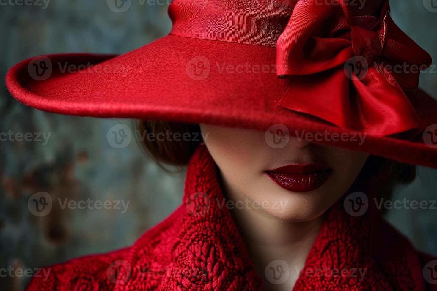 Mysterious lady in red hat photo