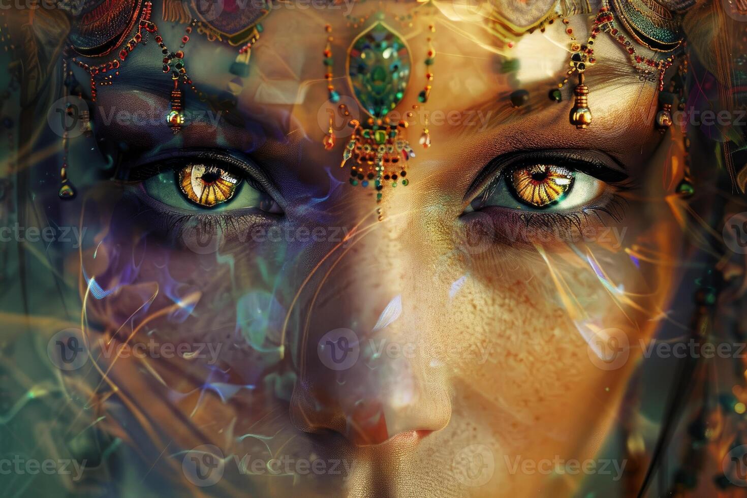 Mystical gaze, enchanting woman with ornate headdress photo