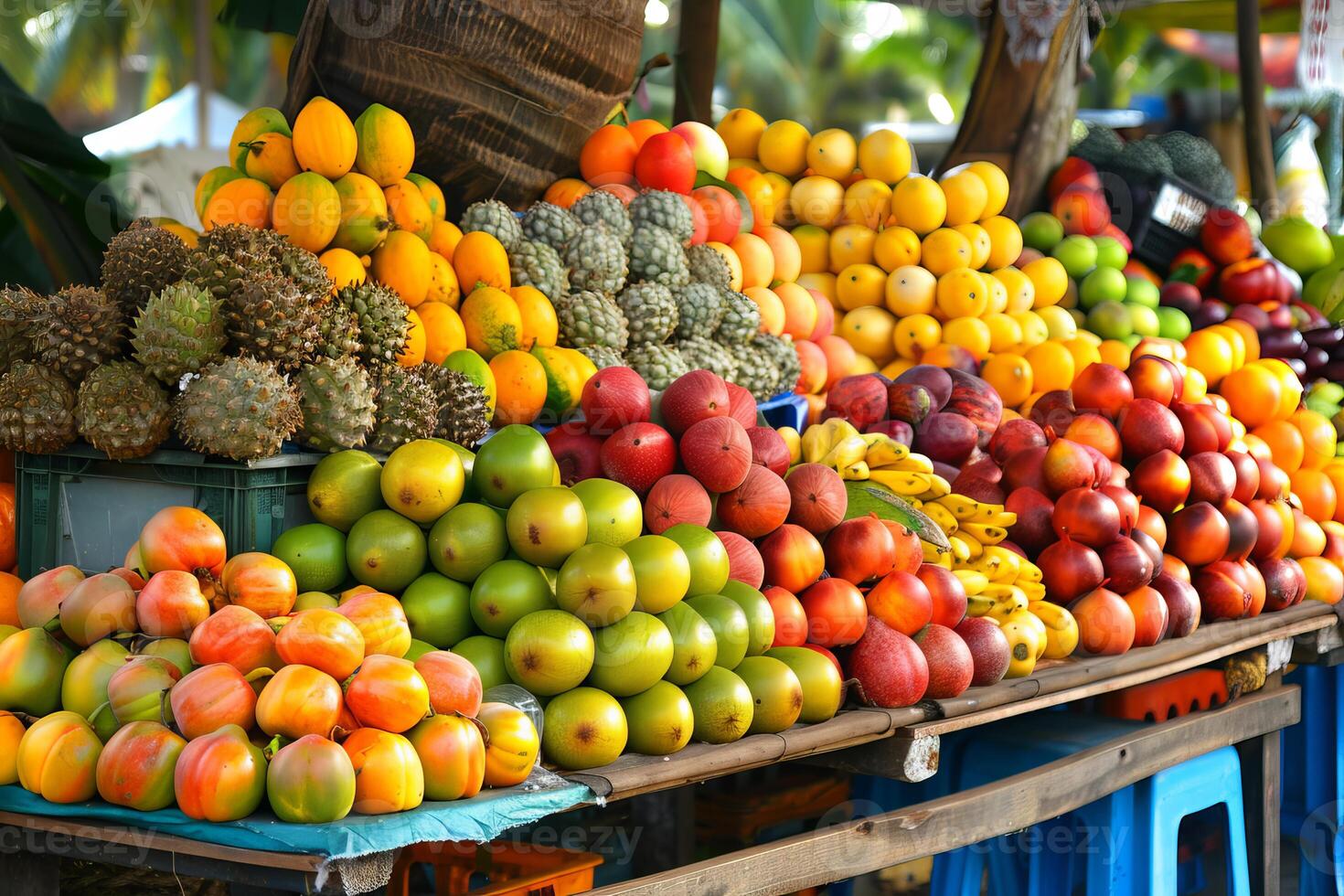 Colorful fresh fruit stand display photo