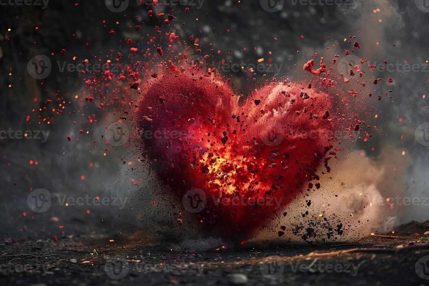 Exploding heart concept on dark background photo