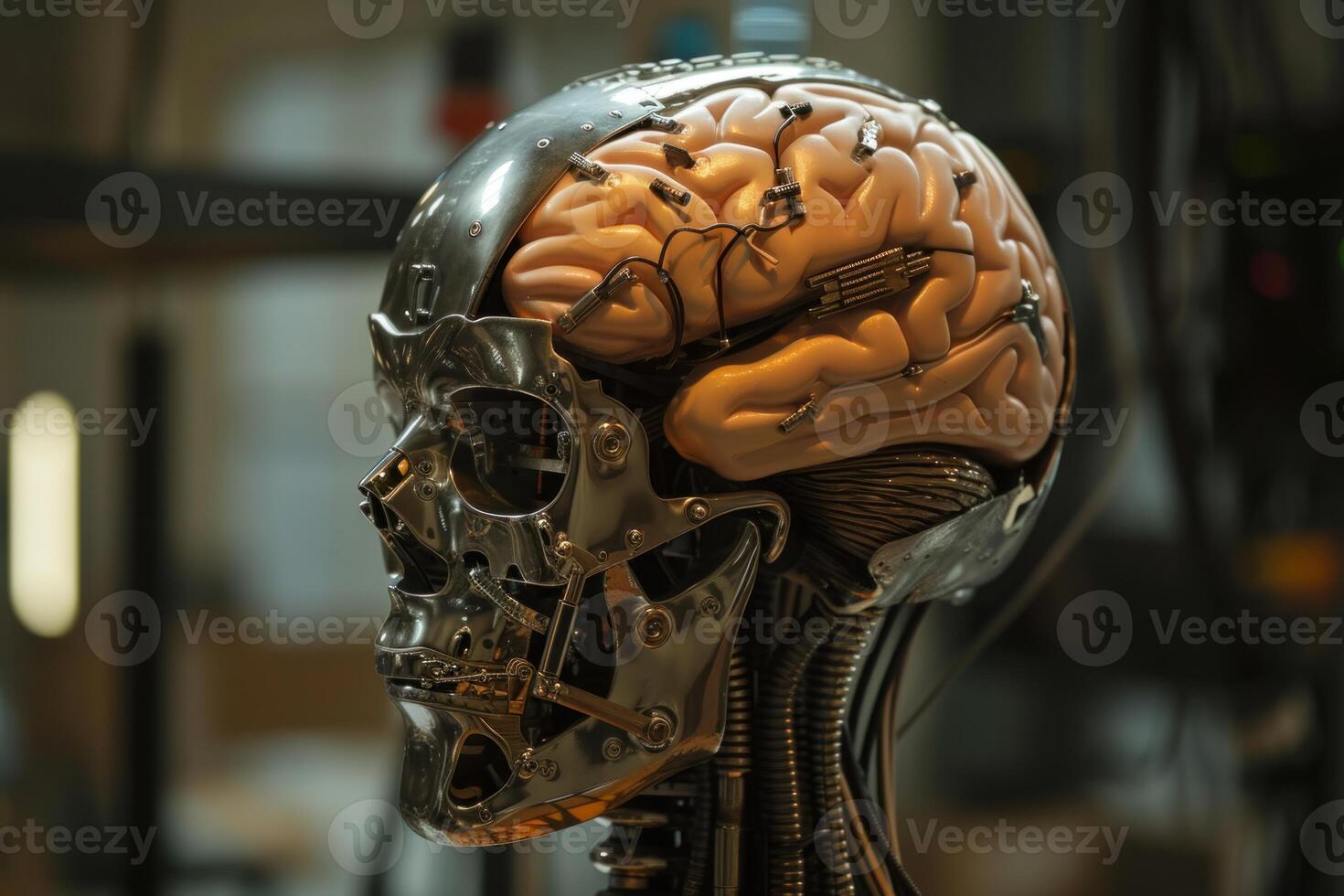 Advanced robot head with exposed brain photo