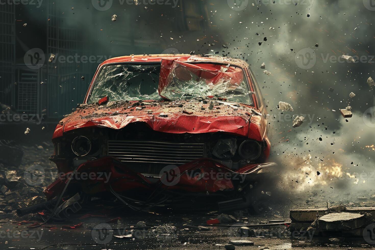 Catastrophic car crash aftermath scene photo