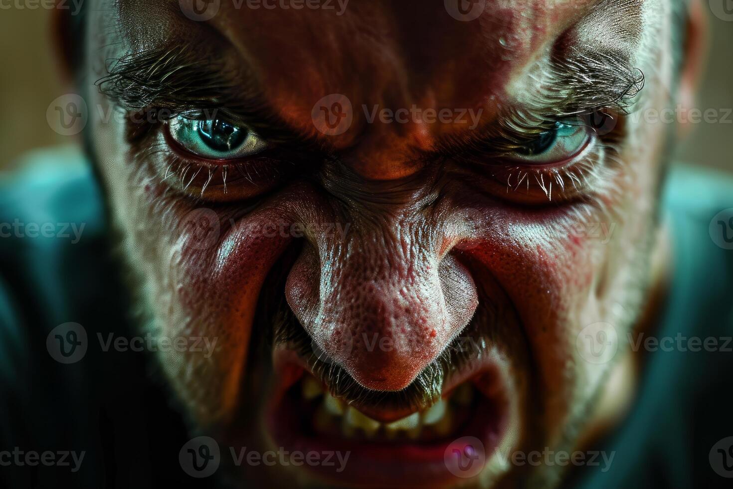 Intense male gaze with furrowed brow photo