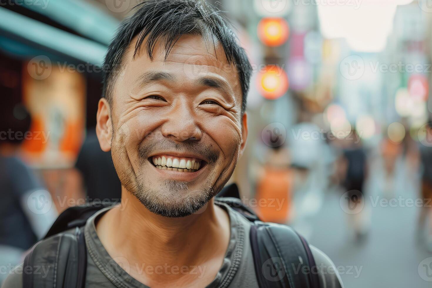 Warm Asian man smiling. Generate Ai photo