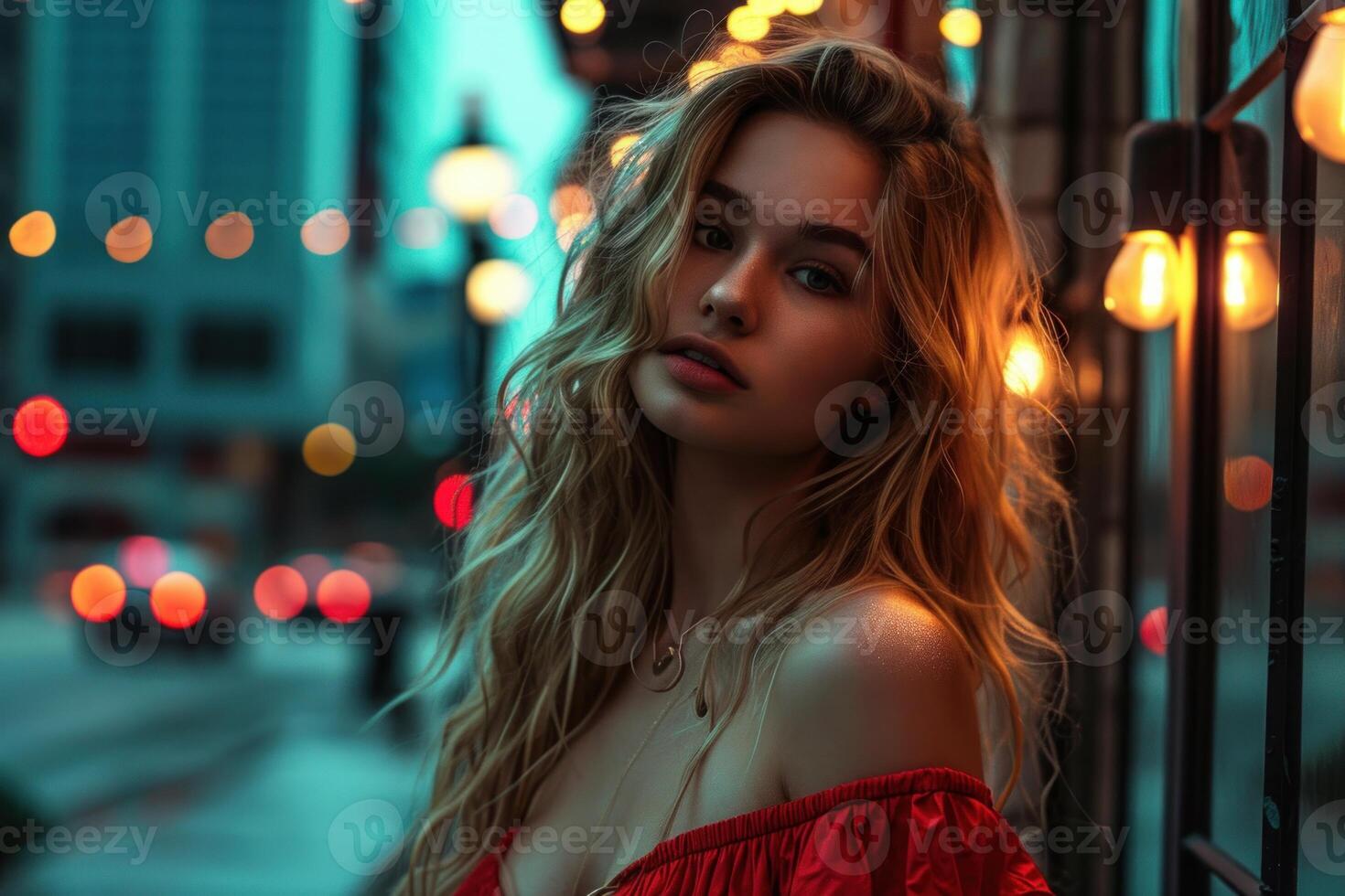 Enigmatic beauty in the city at twilight photo