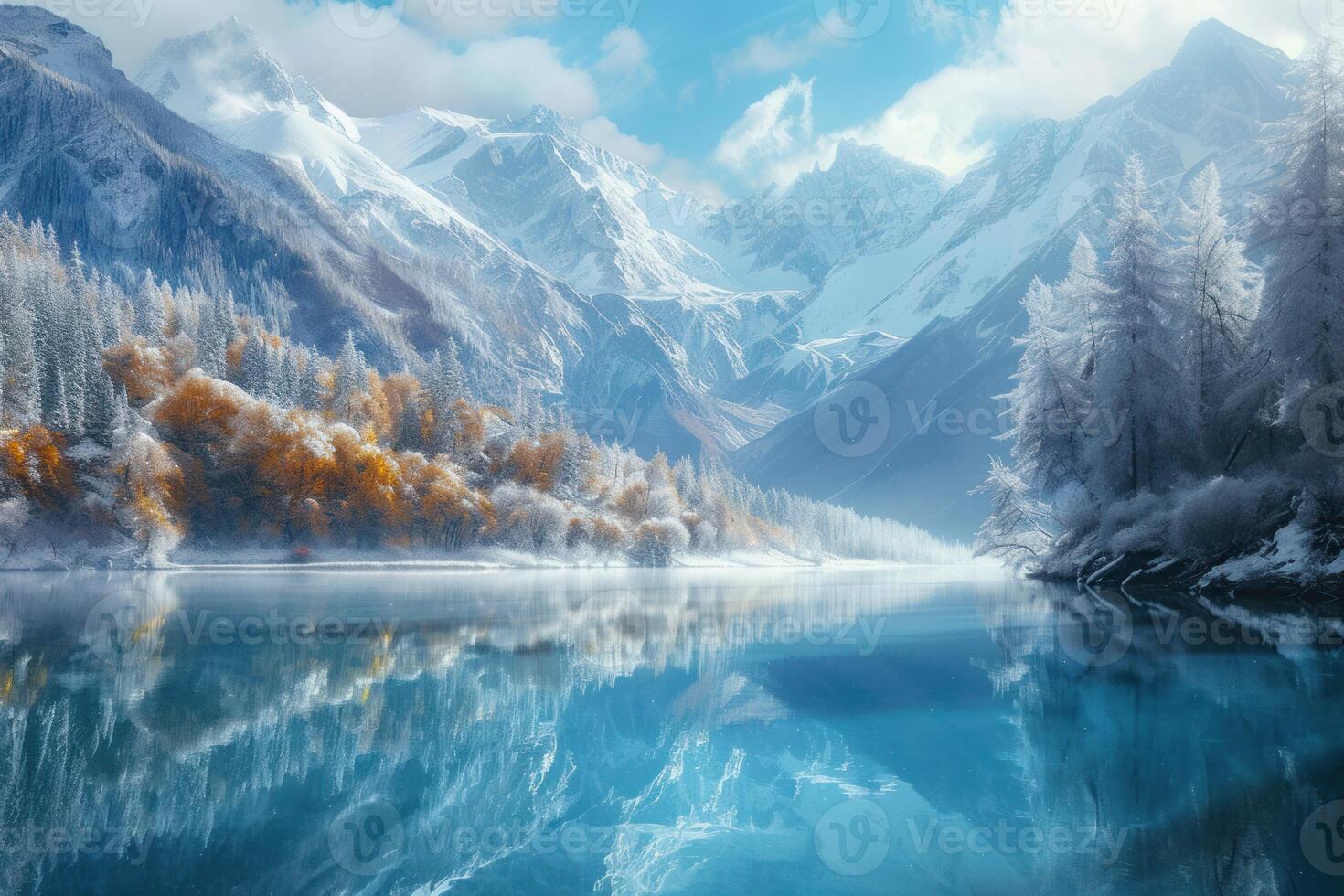 Serene alpine lake in autumn photo