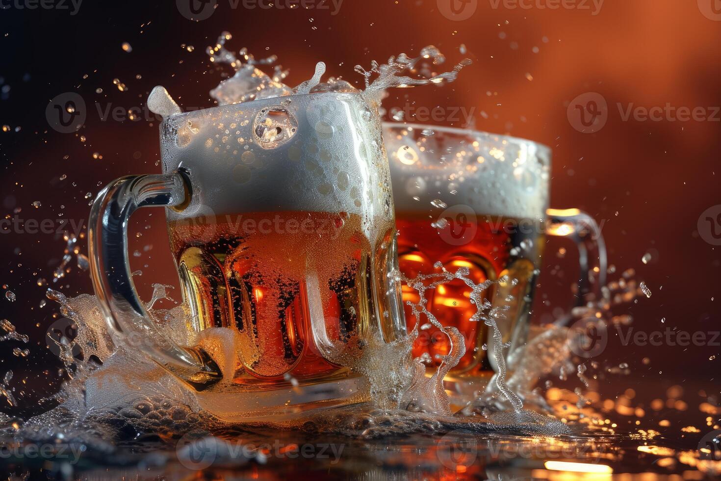 Gleaming Beer mug clashing. Generate Ai photo