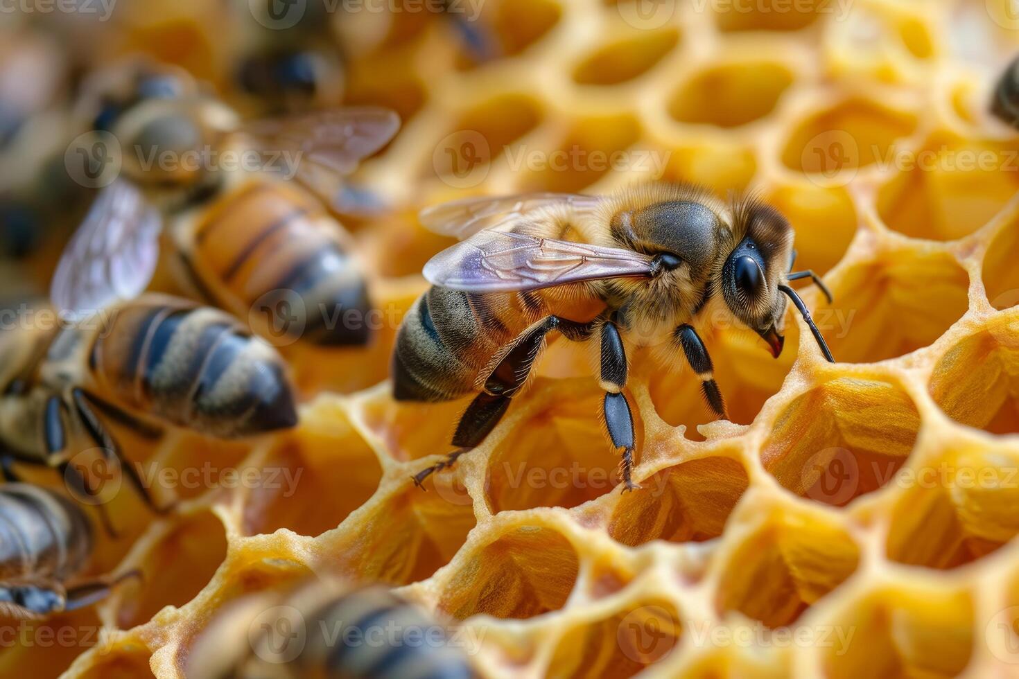 Sticky Bees honeycomb. Generate Ai photo