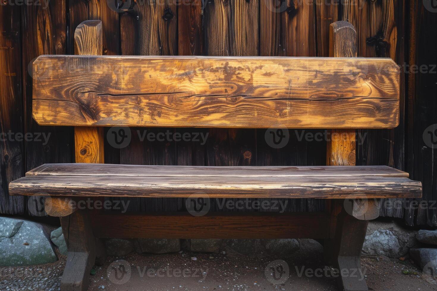Rough Bench wooden medieval street. Generate Ai photo