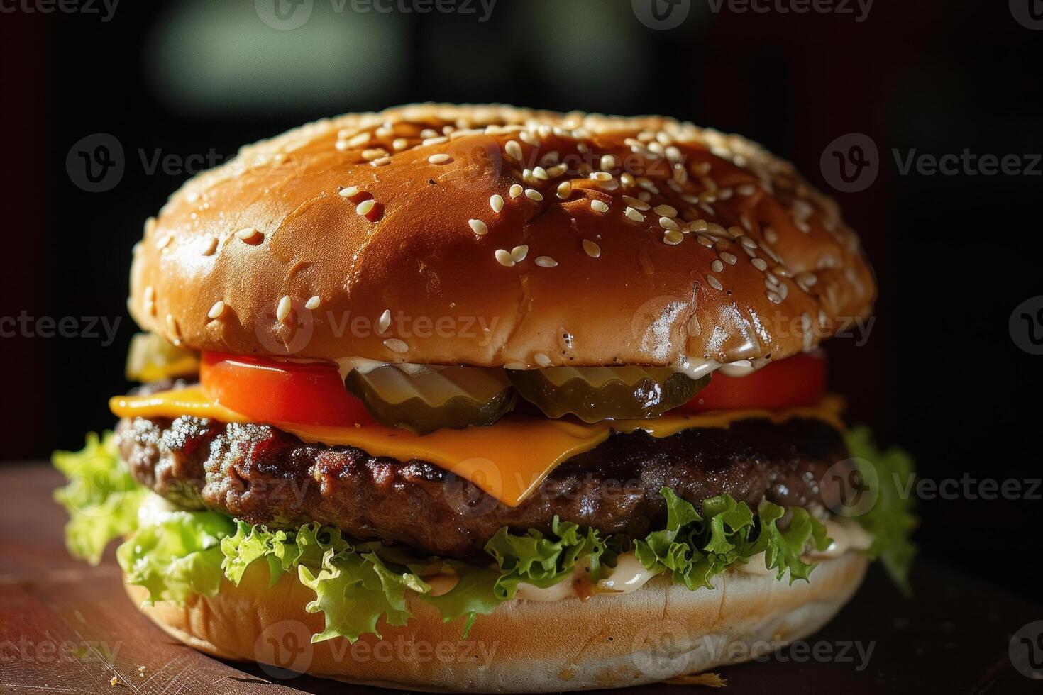 Succulent American burger food meat. Generate Ai photo