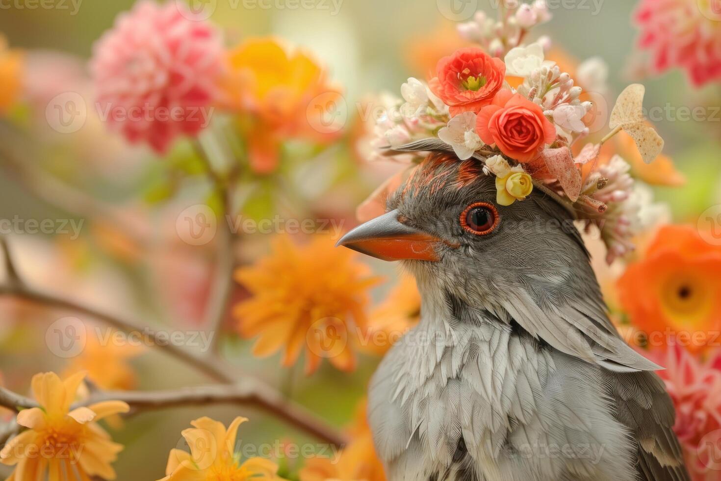 Fashionable Bird flower hat. Generate Ai photo