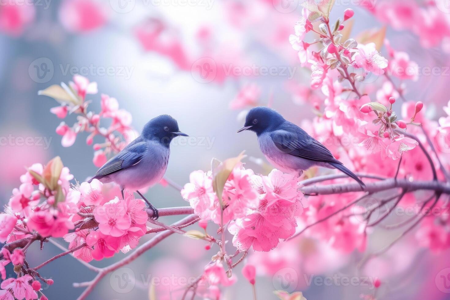 Aromatic Birds tree branch flowers. Generate Ai photo