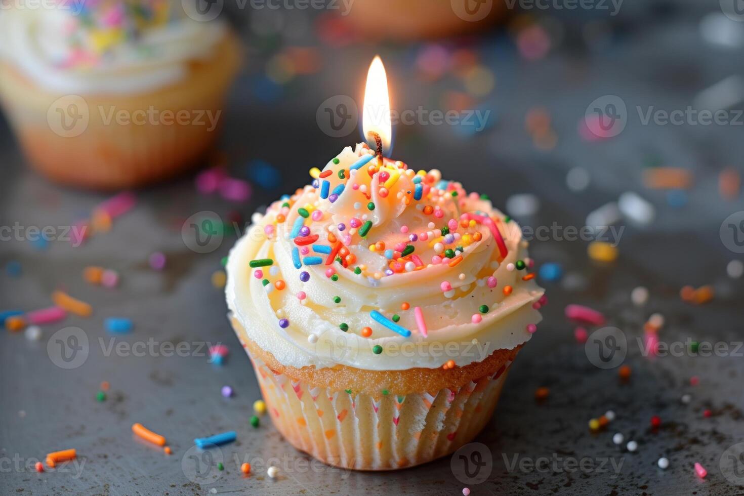 Colorful Birthday cupcake. Generate Ai photo