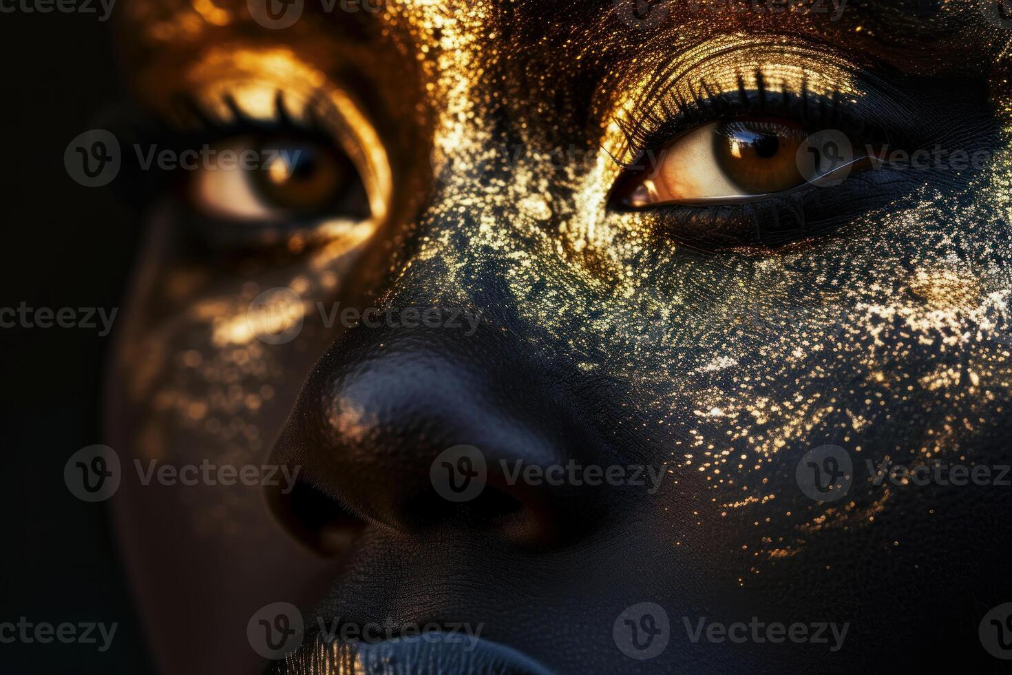 Intriguing Black gold woman. Generate ai photo