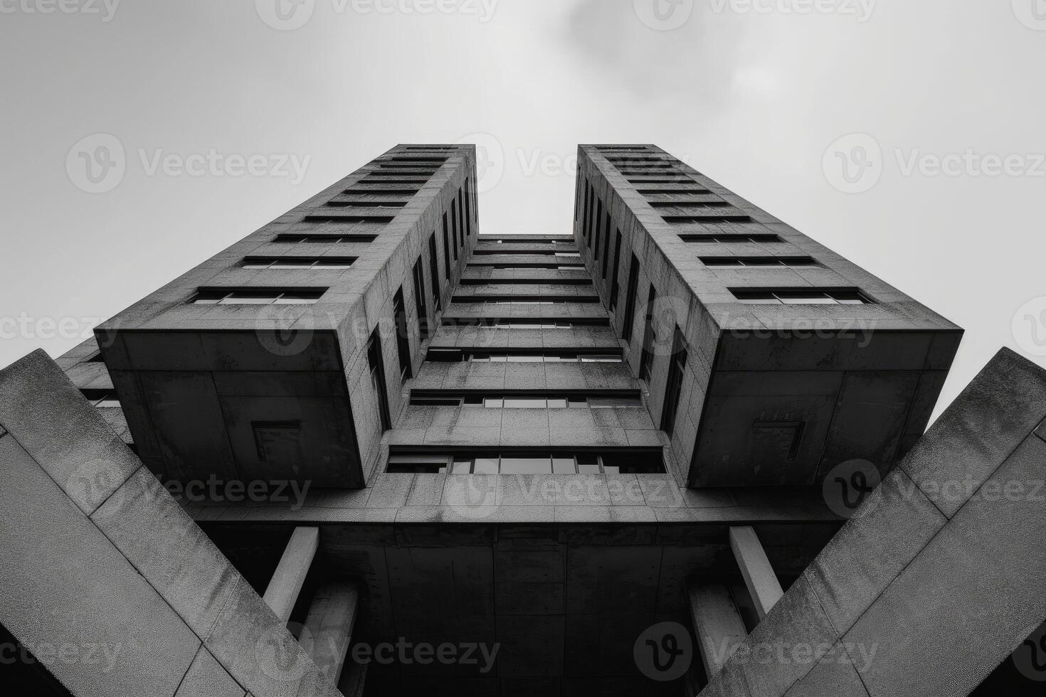Upward perspective of modern brutalist architecture photo