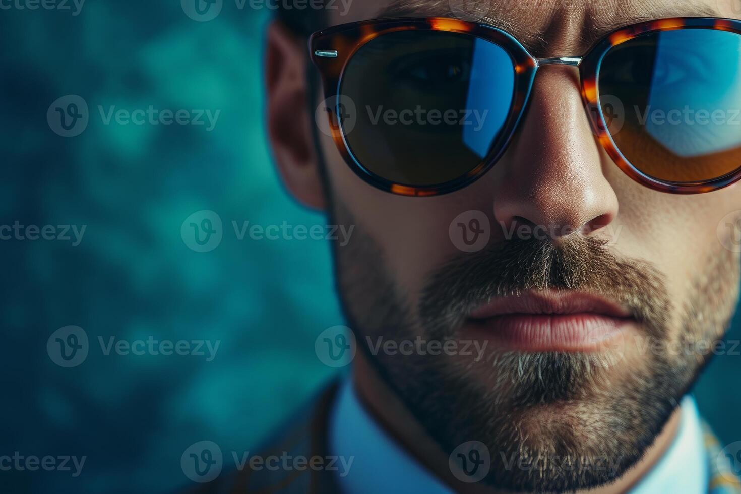 Stylish man in sunglasses with intense gaze photo
