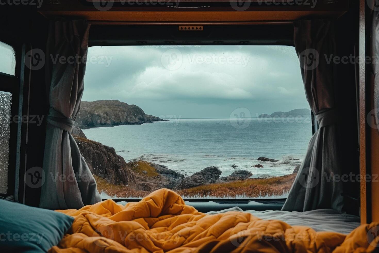 Coastal view from camper van window photo