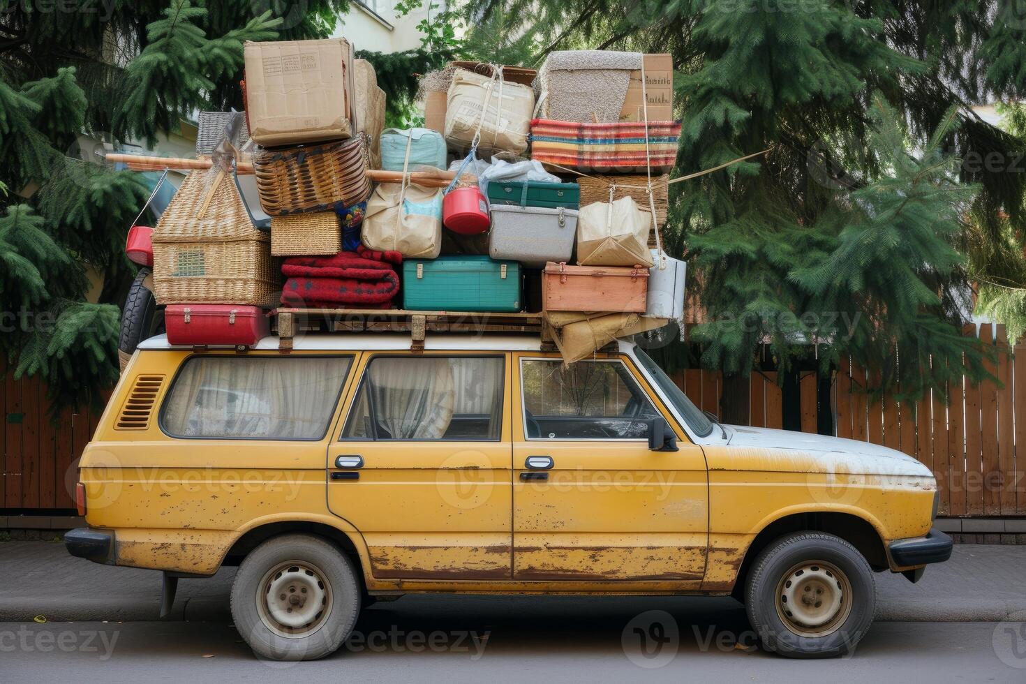 Overloaded car ready for a road trip photo