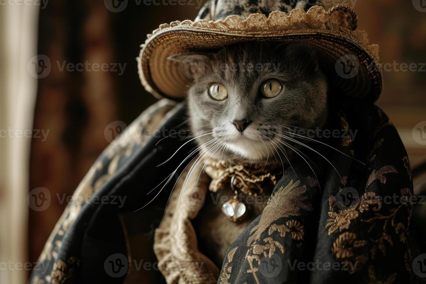 Aristocratic cat in vintage costume photo